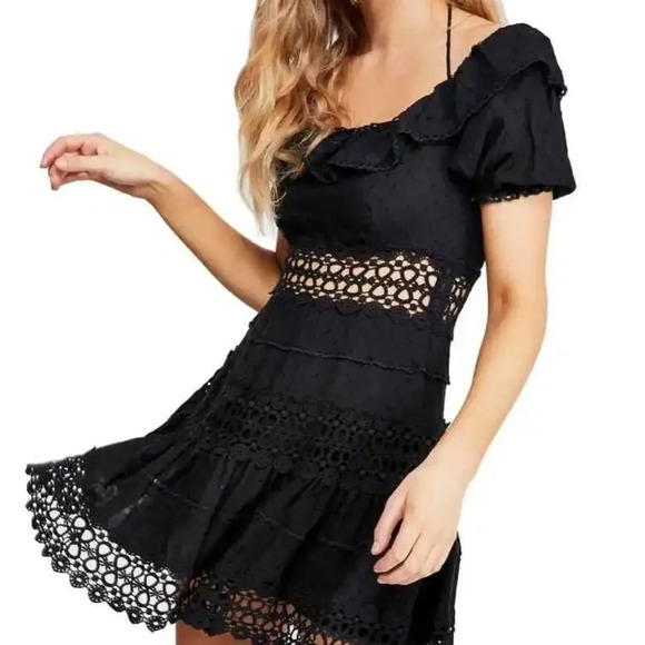 NEW Free People Womens Cruel Intentions Crochet-Lace Mini Dress, Black, Size 0 - Picture 1 of 10